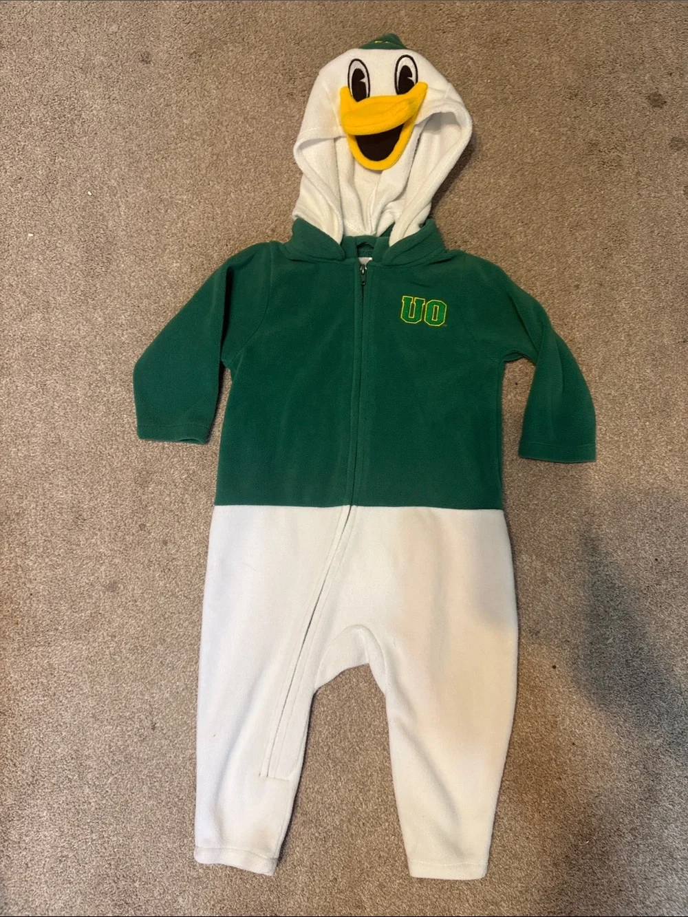 Mascot Wear University Of Oregon Duck Puddles Fleece Zip Jumpsuit Size 9-12M